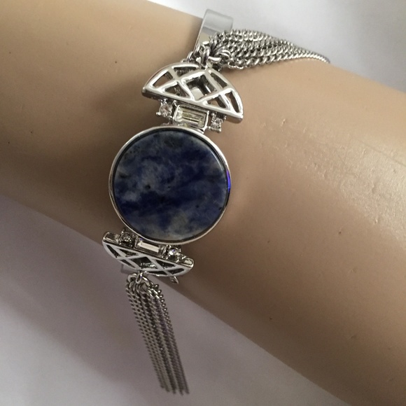 SILVER TONE CUFF BRACELET WITH CHAIN TASSELS - Picture 4 of 6